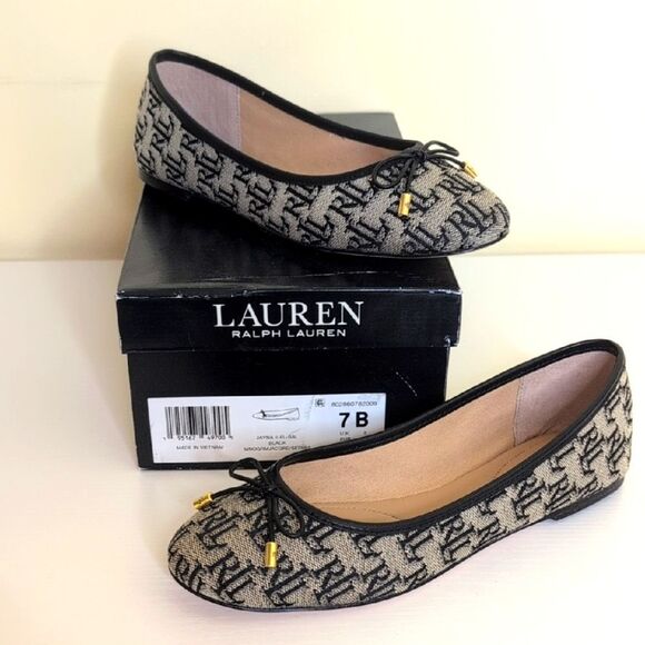 Lauren Ralph Lauren Size 7 Jayna II Ballet Flat Monogram Jacquard, NEW - Picture 1 of 12